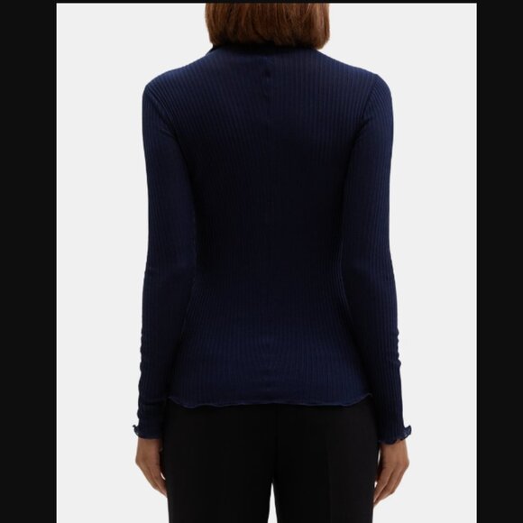 NEW THEORY Funnel Neck Tee Silk-Cotton Women TOP Long Sleeve Blouse MEDIUM - Picture 4 of 4